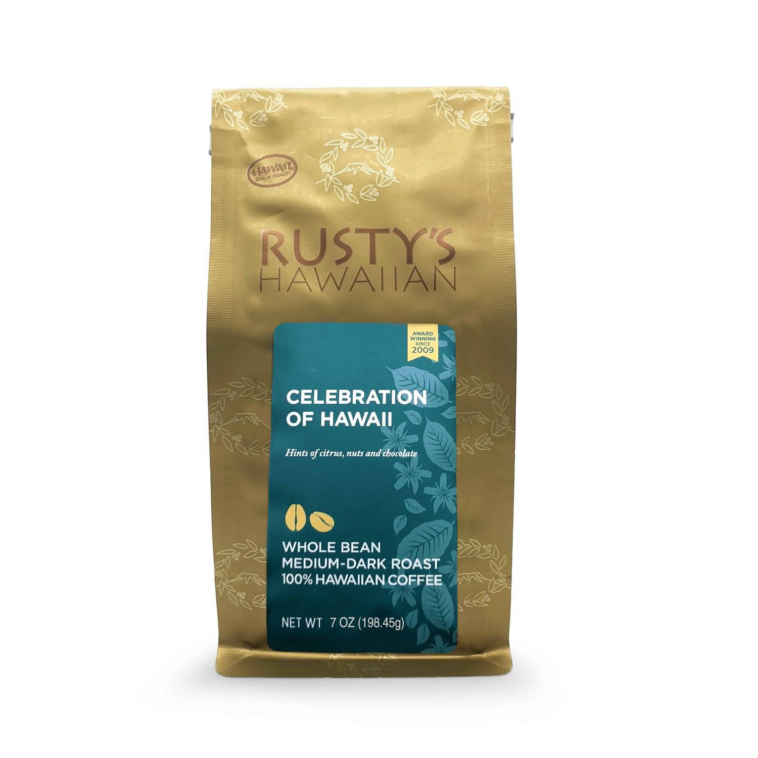 Rusty's Hawaiian, Celebration Of Hawaii Medium Dark Roast Whole Bean Coffee (7 Oz.)