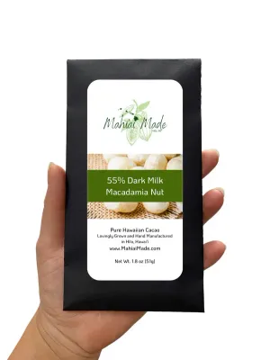 Chocolate Bar, Mahiʻai Made, 55% Dark Milk Macadamia Nut (1.8 Oz.)