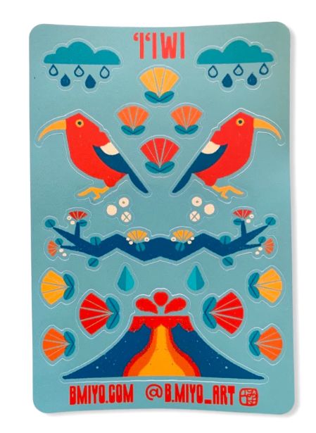 Sticker, ʻIʻiwi Sticker Sheet (B. Miyo Art)