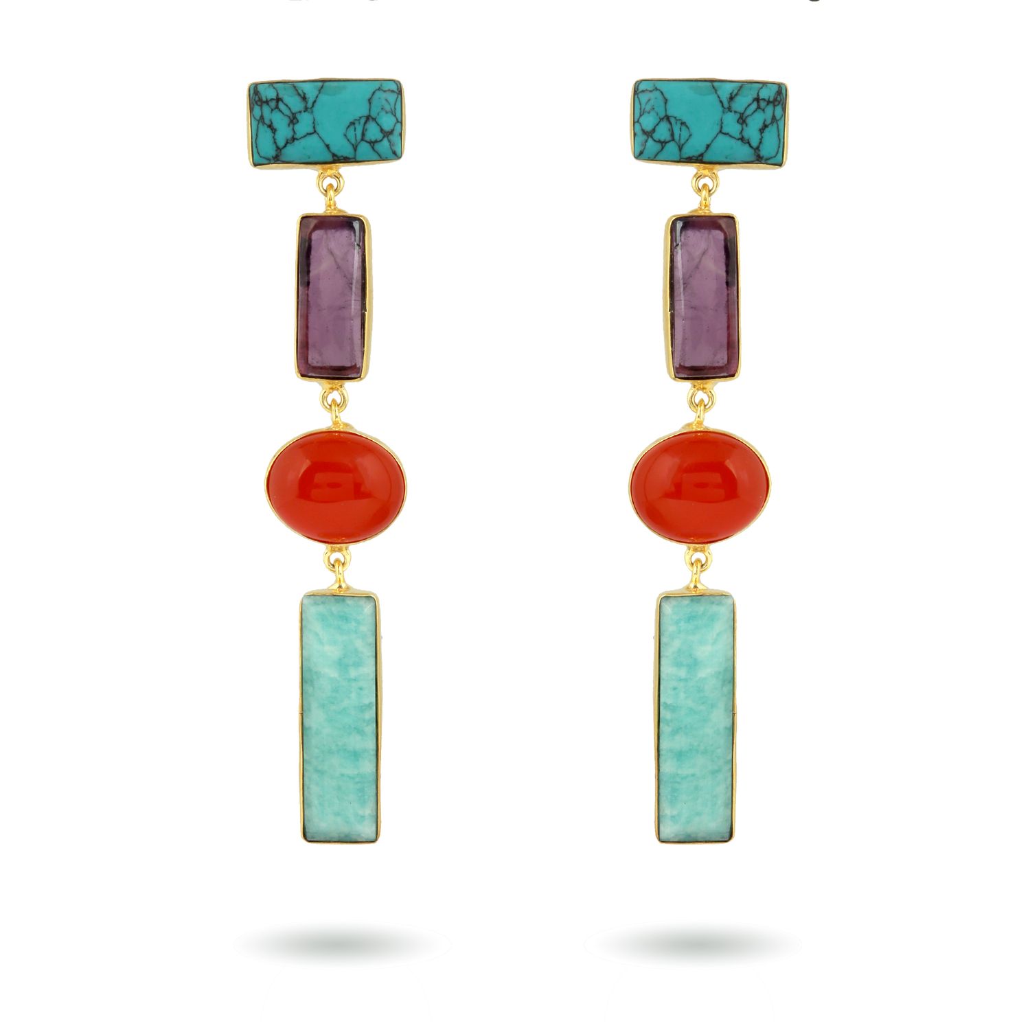 Bega Earrings - Turqoise, Amethyst, Carnelian, Amazonite