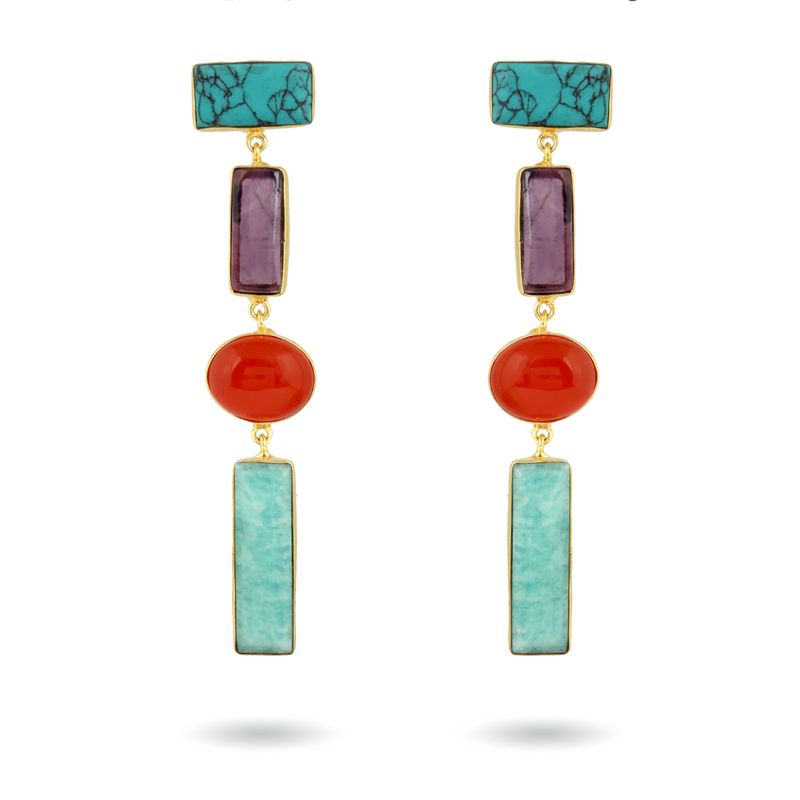 Bega Earrings - Turqoise, Amethyst, Carnelian, Amazonite