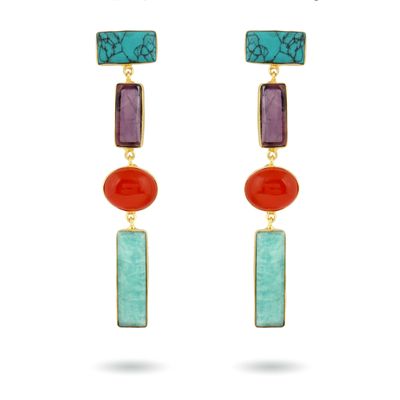 Bega Earrings - Turqoise, Amethyst, Carnelian, Amazonite