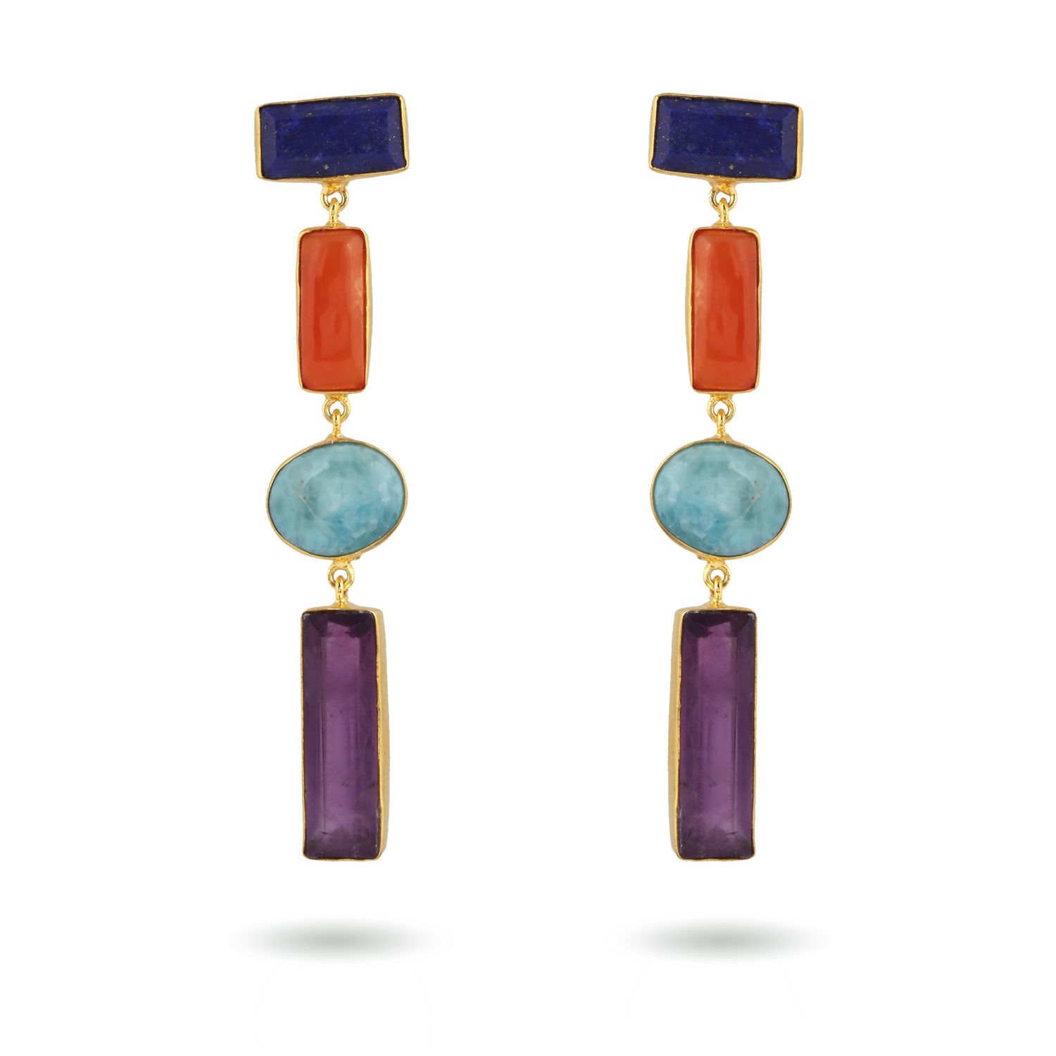 Bega Earrings - Lapis Lazuli, Carnelian, Amazonite, Amethyst