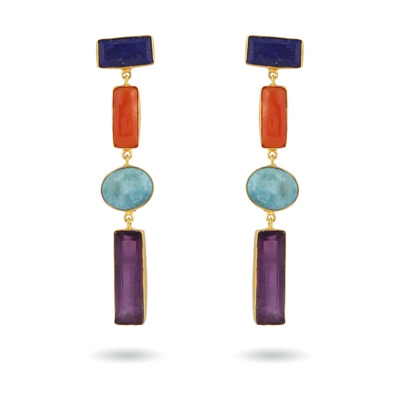 Bega Earrings - Lapis Lazuli, Carnelian, Amazonite, Amethyst