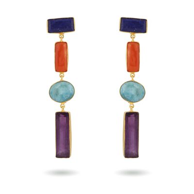 Bega Earrings - Lapis Lazuli, Carnelian, Amazonite, Amethyst