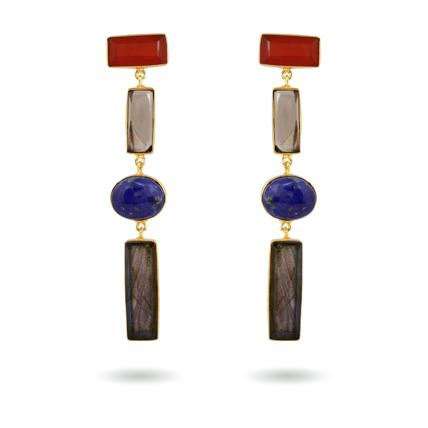 Bega Earrings - Carnelian, Smokey Quartz, Lapiz Lazuli, Labradorite