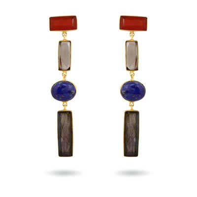 Bega Earrings - Carnelian, Smokey Quartz, Lapiz Lazuli, Labradorite