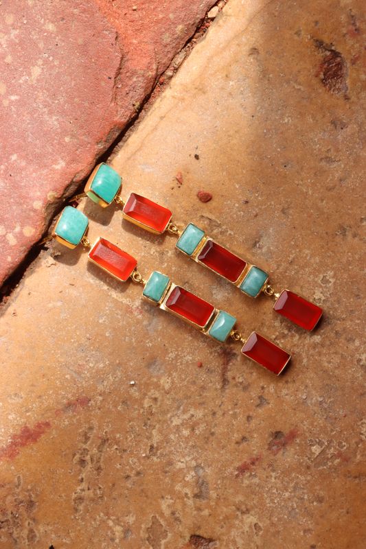 Salima Earrings - Carnelian &amp; Amazonite