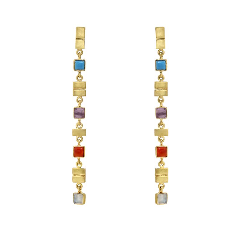 Galla Earrings - Multi 1: Turquoise, Amethyst, Carnelian, White Moobstone