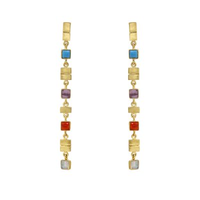 Galla Earrings - Multi 1: Turquoise, Amethyst, Carnelian, White Moobstone