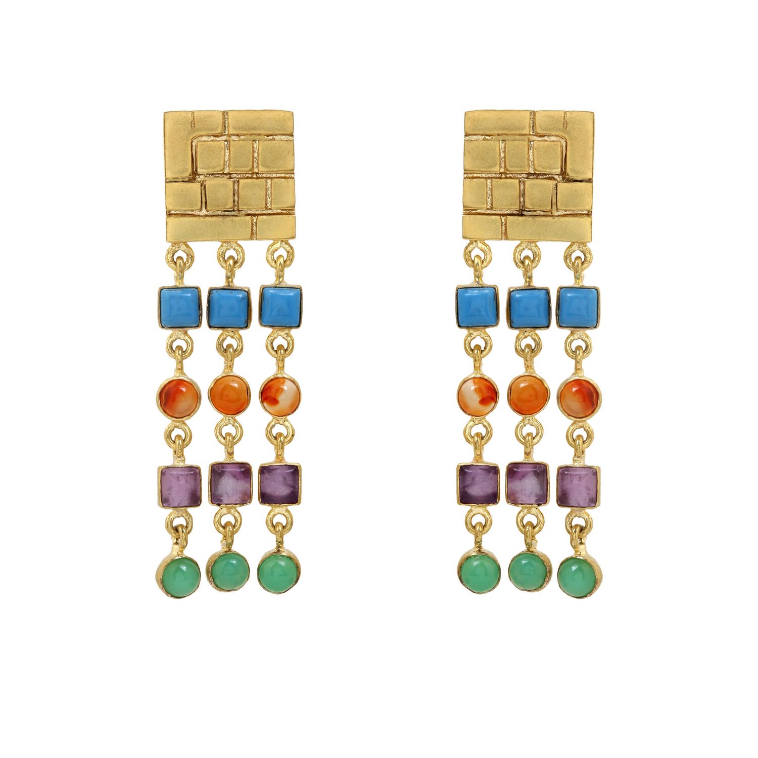 Ravenna Earrings - Multi 1: Turquoise, Carnelian, Amethyst, Chryso