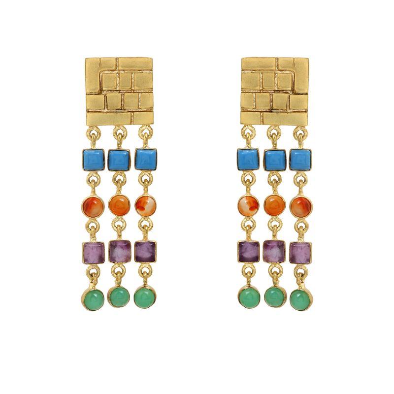 Ravenna Earrings - Multi 1: Turquoise, Carnelian, Amethyst, Chryso