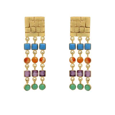 Ravenna Earrings - Multi 1: Turquoise, Carnelian, Amethyst, Chryso