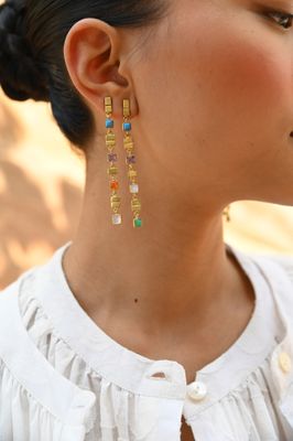 Galla Earrings - Multi 1: Turquoise, Amethyst, Carnelian, White Moobstone