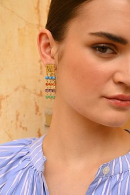 Ravenna Earrings - Multi 1: Turquoise, Carnelian, Amethyst, Chryso