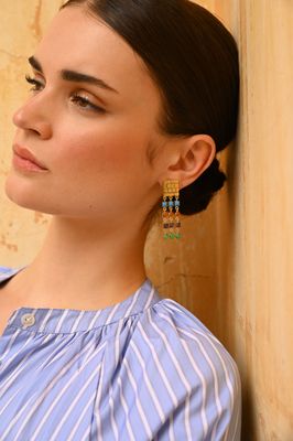 Ravenna Earrings - Multi 2: Turquoise,  Amethyst, White Moonstone, Chryso