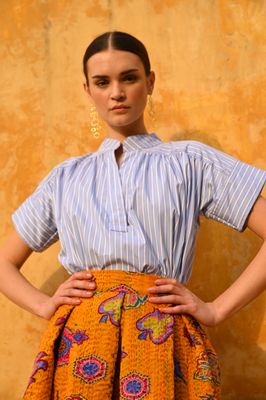 The Iris Blouse - Blue White Stripe