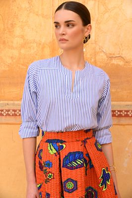 The Tyche Blouse - Blue White Stripe