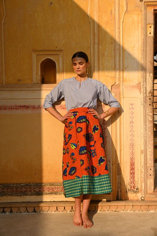 The Tyche Blouse - Blue White Stripe