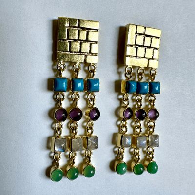 Ravenna Earrings - Multi 2: Turquoise,  Amethyst, White Moonstone, Chryso