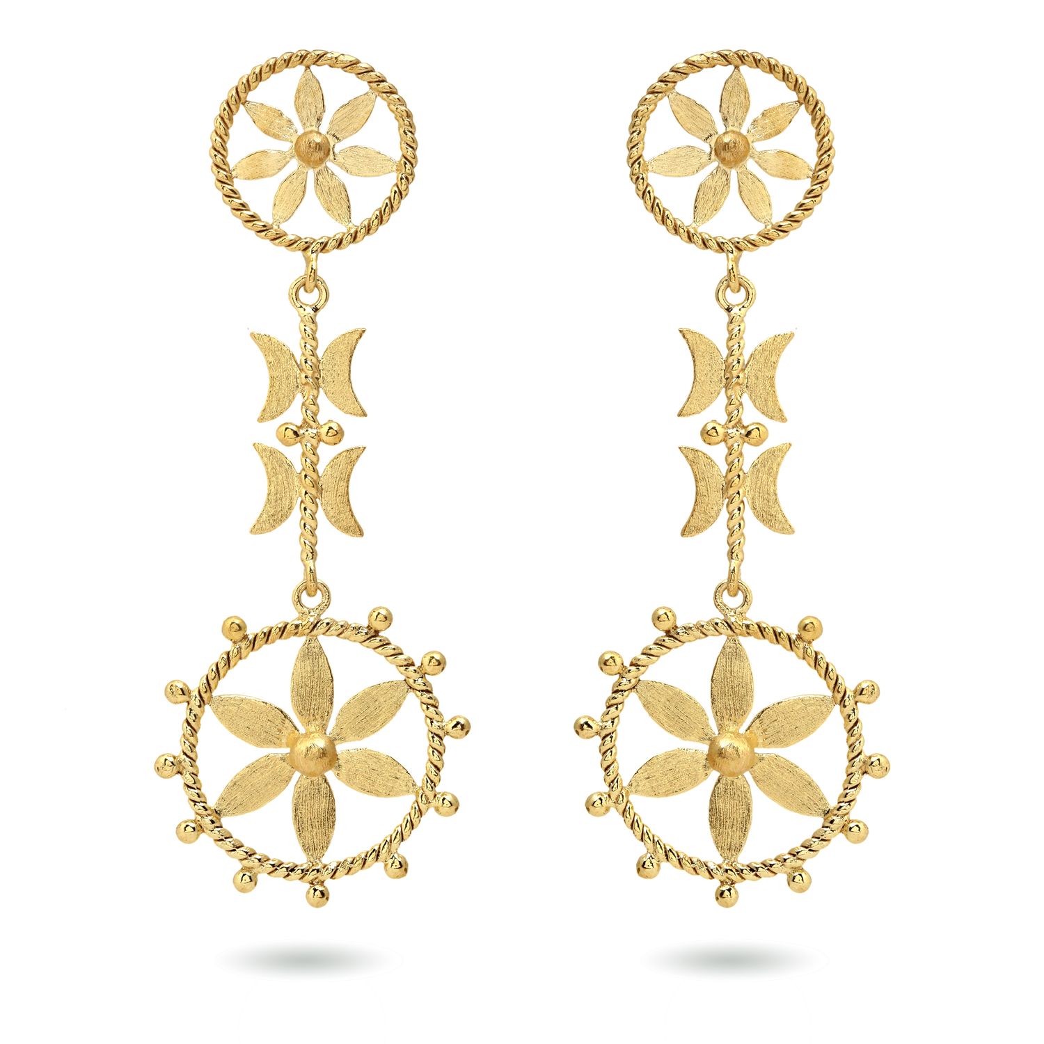 christine bekaert jewelry handcrafted gold-plated methuselah earrings with star design
