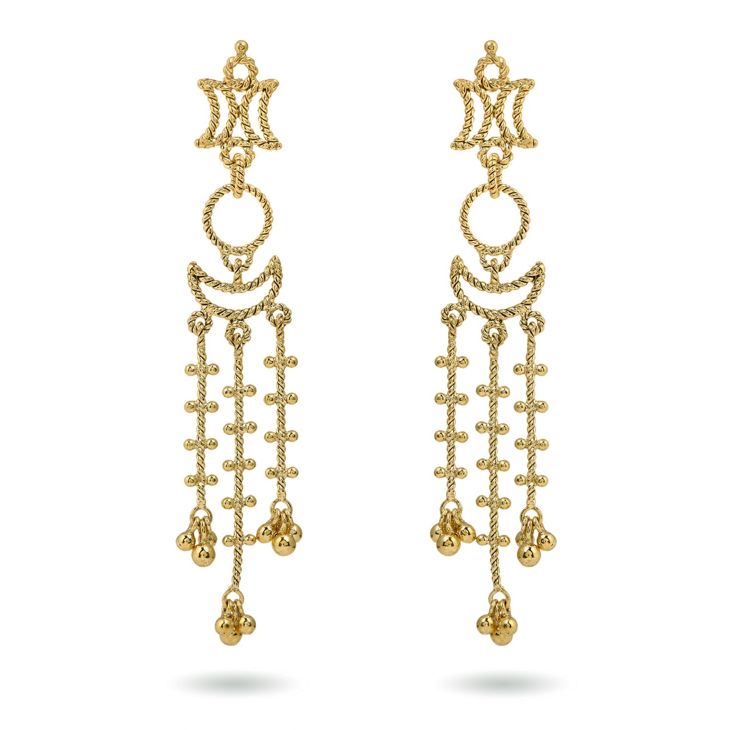 christine bekaert jewelry handcrafted gold-plated long Nanna large earrings with star design
