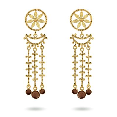 christine bekaert jewelry handcrafted gold-plated nabu earrings with star design and gemstones smokey quartz