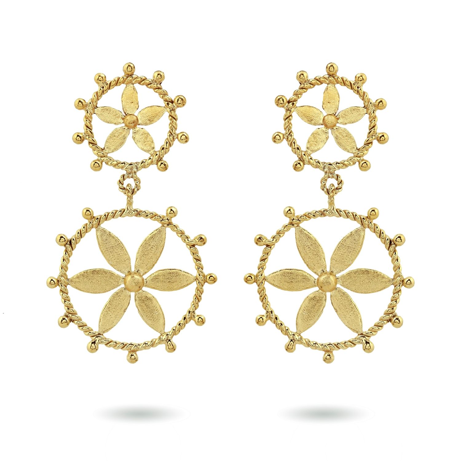 christine bekaert jewelry handcrafted gold-plated mulmul duo earrings with star design
