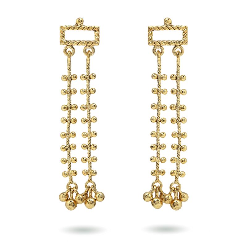 Productphoto christine bekaert jewelry handcrafted gold-plated nusku earrings with gold beads
