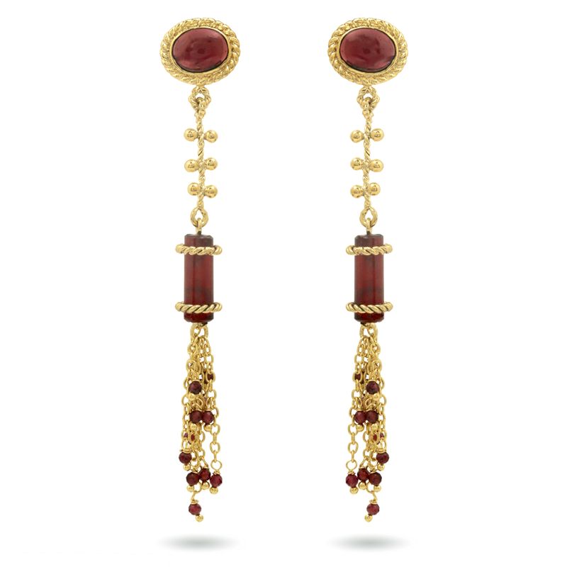 christine bekaert jewelry handcrafted gold-plated Hammurabi earrings with natural gemstones garnet
