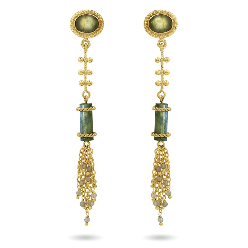 christine bekaert jewelry handcrafted gold-plated Hammurabi earrings with natural gemstones labradorite