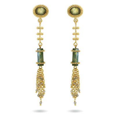 christine bekaert jewelry handcrafted gold-plated Hammurabi earrings with natural gemstones labradorite