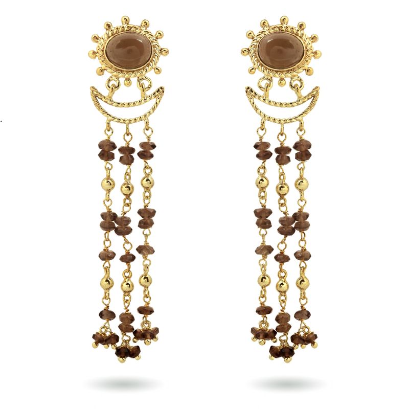 christine bekaert jewelry handcrafted gold-plated sippar earring with natural gemstones smokey quartz
