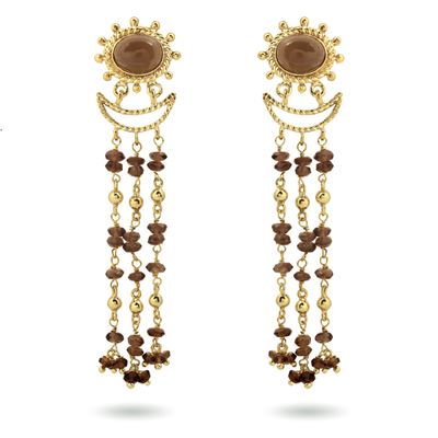 christine bekaert jewelry handcrafted gold-plated sippar earring with natural gemstones smokey quartz

