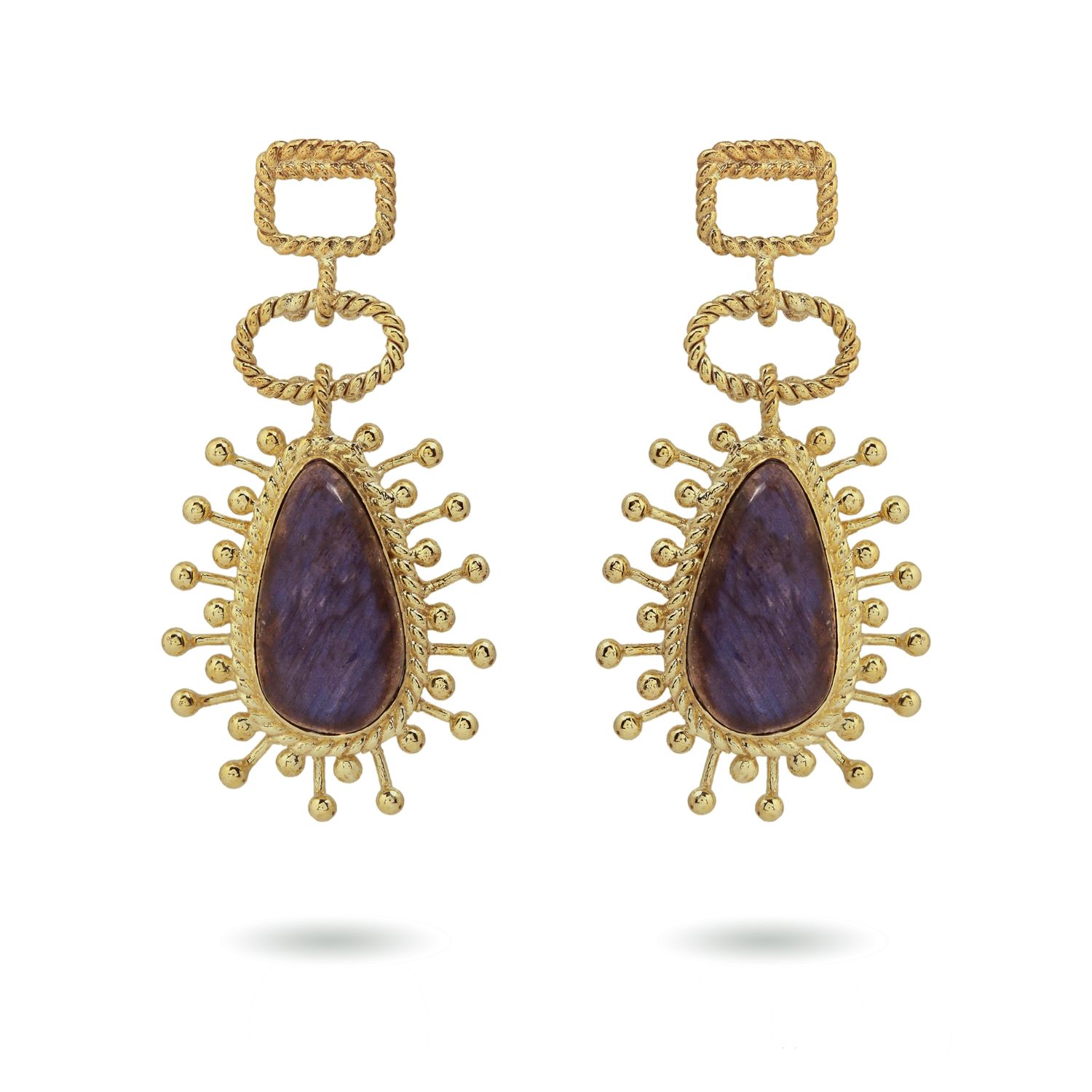 christine bekaert jewelry handcrafted gold-plated utu earrings with natural gemstones labradorite
