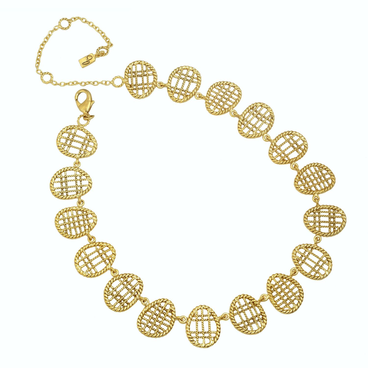 christine bekaert jewelry handcrafted gold-plated jalee statement necklace with adjustable length
