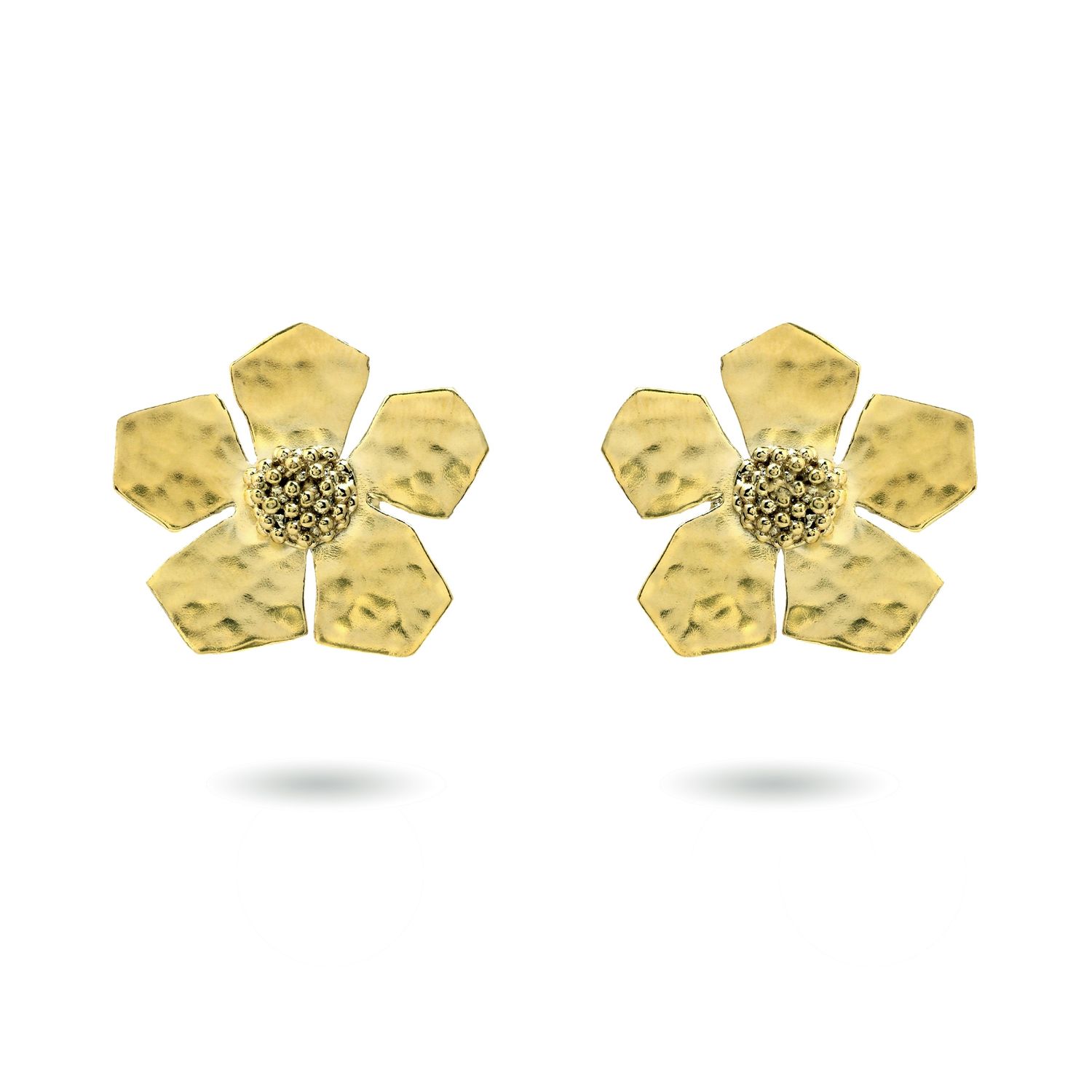christine bekaert jewelry handcrafted gold-plated hammered everbloom large studs paper flowers 
