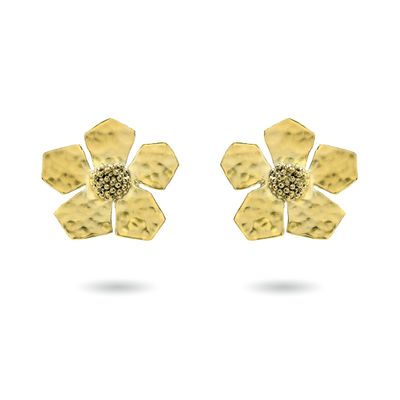 christine bekaert jewelry handcrafted gold-plated hammered everbloom large studs paper flowers 
