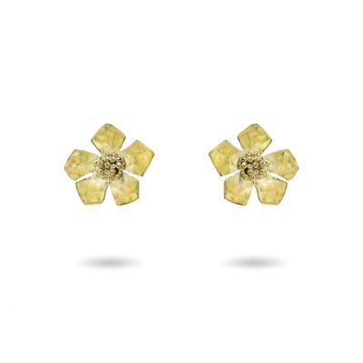 christine bekaert jewelry handcrafted gold-plated hammered everbloom studs small earrings paper flowers 
