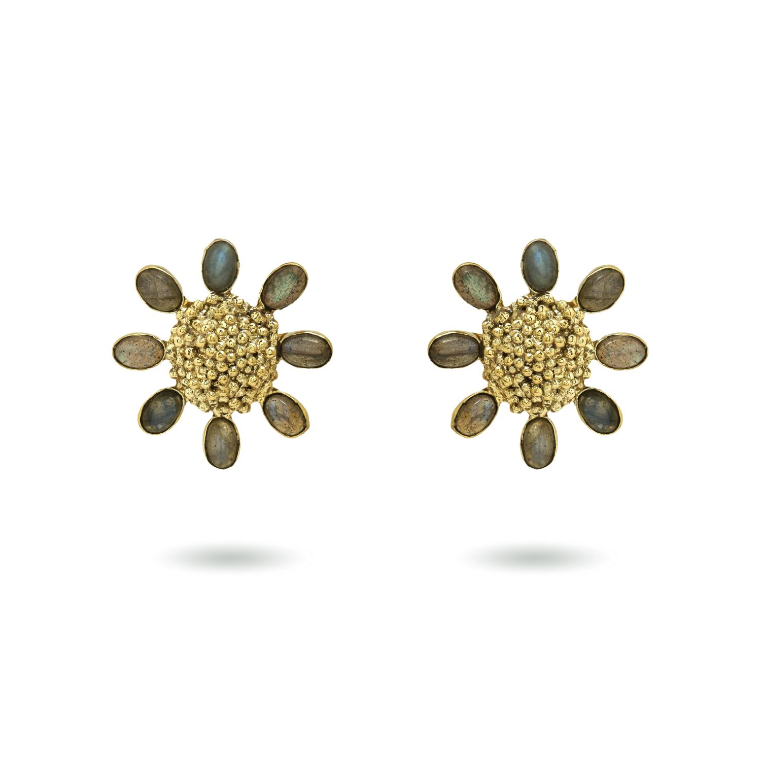 christine bekaert jewelry handcrafted gold-plated forever floret studs with natural gemstones labradorite