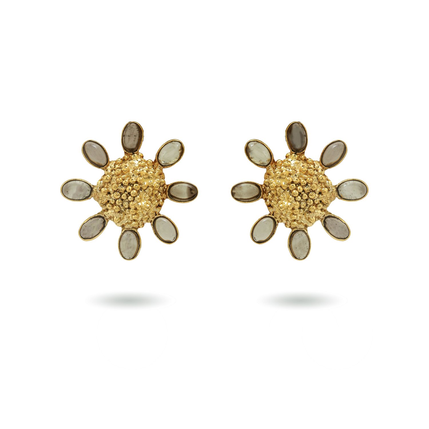 christine bekaert jewelry handcrafted gold-plated forever floret studs with natural gemstones smokey quartz