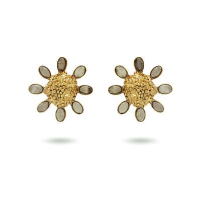 christine bekaert jewelry handcrafted gold-plated forever floret studs with natural gemstones smokey quartz