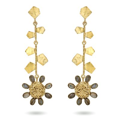 Christine Bekaert statement jewelry handcrafted gold-plated forever floret earrings with natural gemstones labradorite