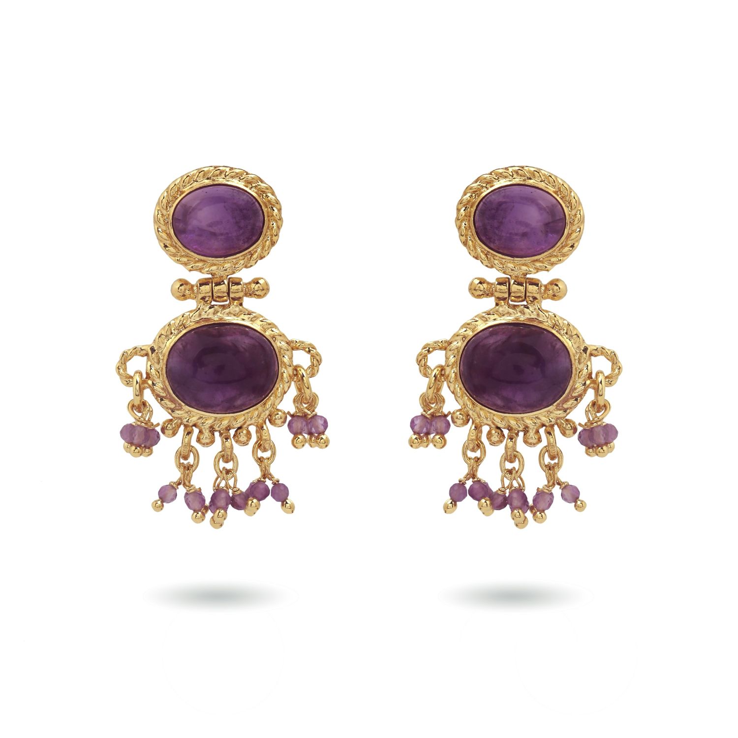 packshot Christine Bekaert Jewelry earrings neberu with natural gemstones amethyst