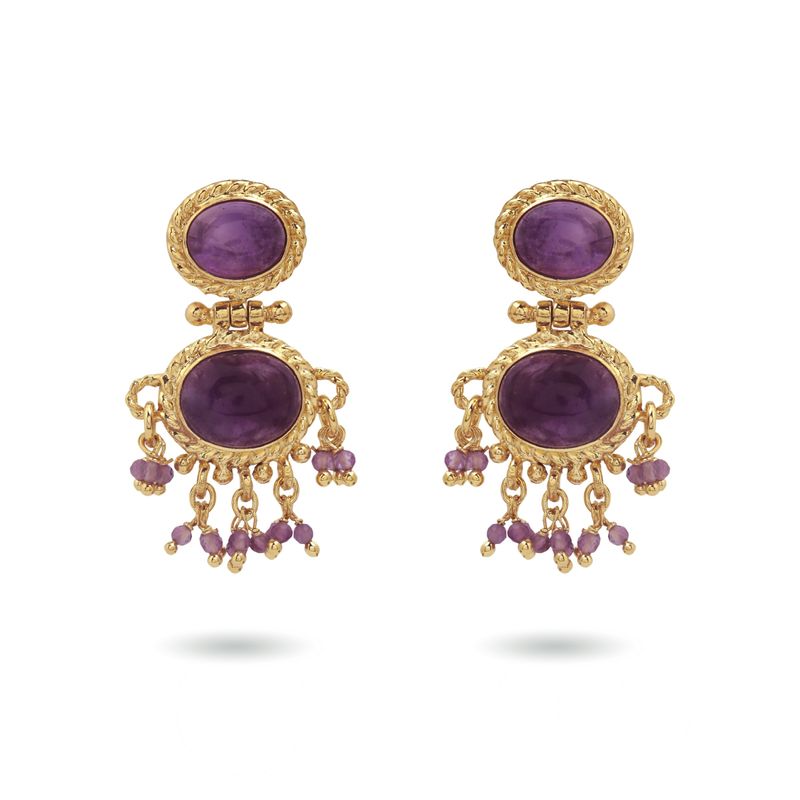 packshot Christine Bekaert Jewelry earrings neberu with natural gemstones amethyst