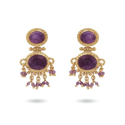 packshot Christine Bekaert Jewelry earrings neberu with natural gemstones amethyst