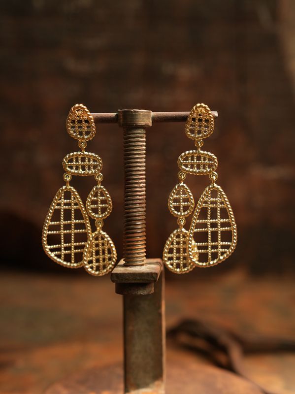 product photo christine bekaert jewelry handcrafted gold-plated lumiya statement dangle earrings