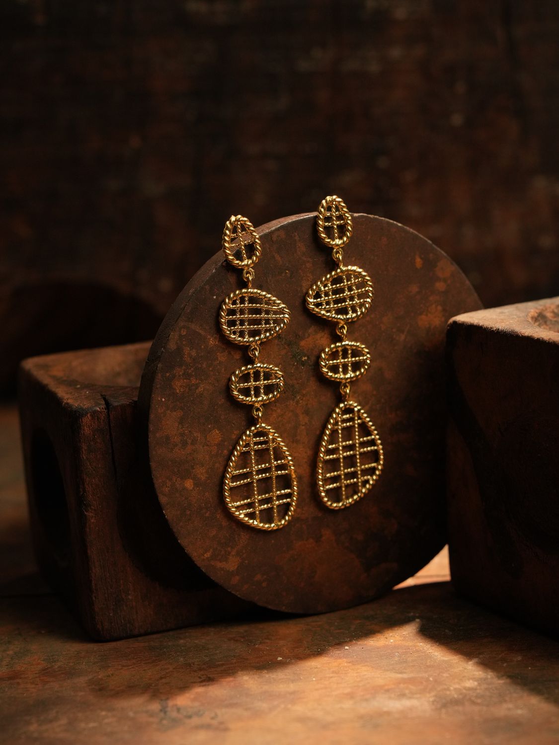 product photo christine bekaert jewelry handcrafted gold-plated filli large statement earrings 