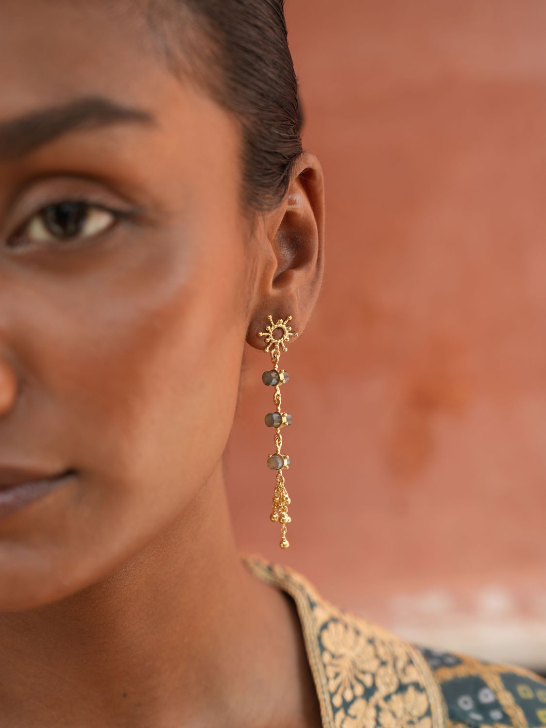 The Babbar Large Earrings - Labradorite/ Bold Beads