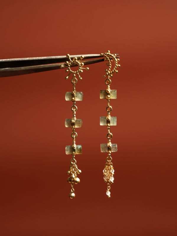 The Babbar Large Earrings - Labradorite/Stone Beeads